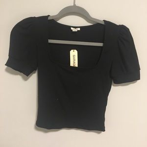 Black NWT puff sleeve garage crop top
